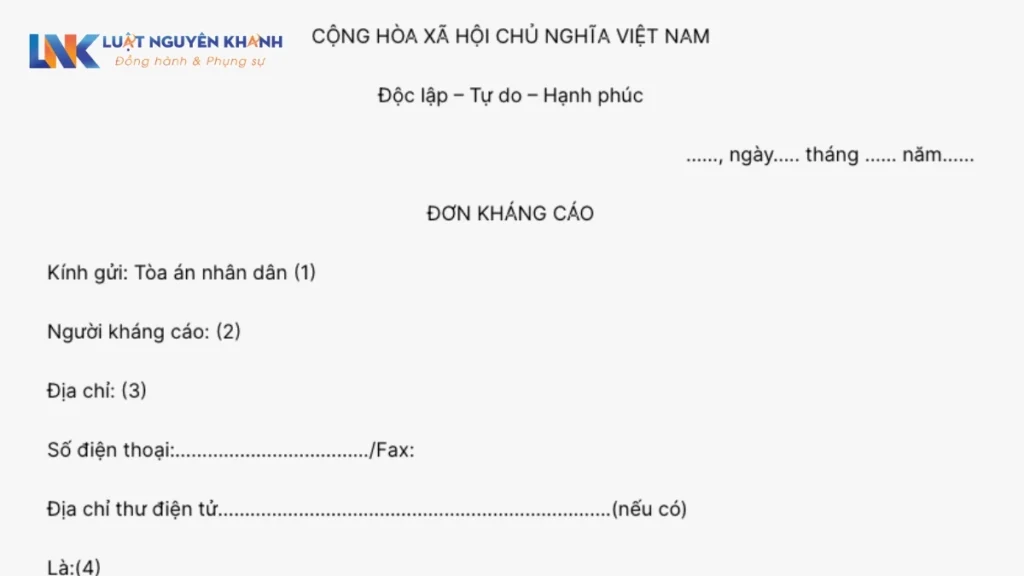 Mẫu đơn kháng cáo ly hôn mới nhất hiện nay